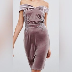 Velvet off the shoulder cocktail dress